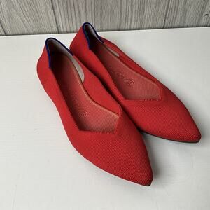 Rothys The Point Chili Red Shoes SZ US 7.5 Pointed toe blue heel trim EUC